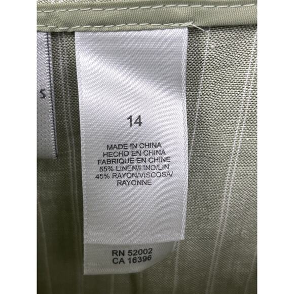 Emma James Pants Womens 14 Green Stripes‎ Linen Blend Mid Rise Straight Leg NEW - Picture 5 of 8